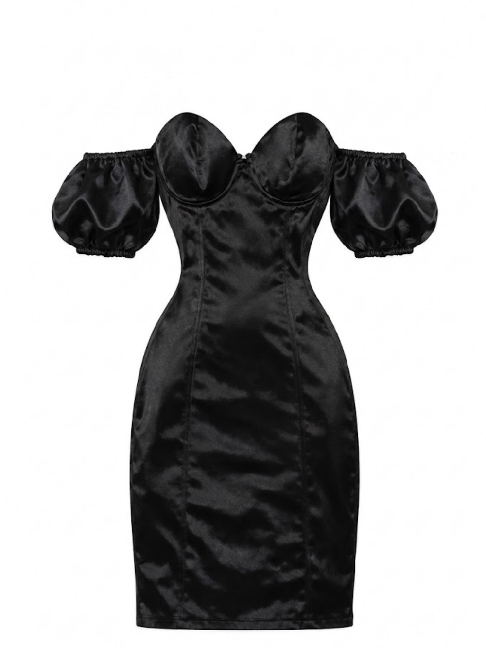 SMALL SATIN OFF SHOULDER PUFF SLEEVE DRESS